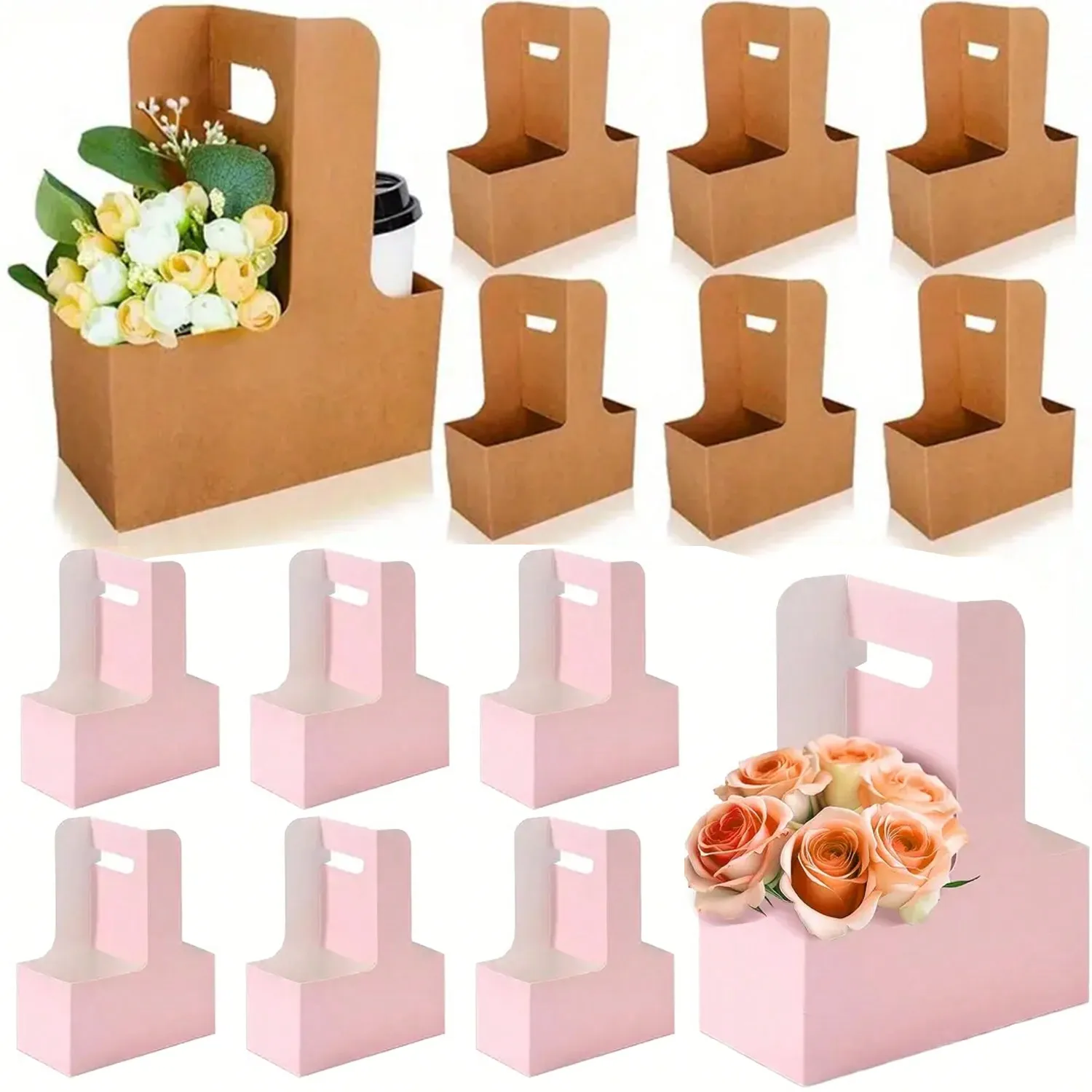 Flower Wrap Kraft - Kraftpapier Bloemboeket Cadeauzakjes Papiermateriaal, Handvat Drankdrager